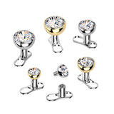 Titanium Wide Face Bezel Set CZ 2 Hole Dermal Anchor