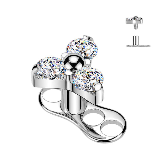 Titanium 3 Hole Dermal Anchor With CZ & Opal Triangle Top