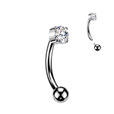 Titanium Prong Set Opal Or CZ Eyebrow Curved Barbell