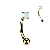 Titanium Prong Set Opal Or CZ Eyebrow Curved Barbell