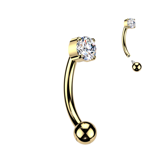 Titanium Prong Set Opal Or CZ Eyebrow Curved Barbell