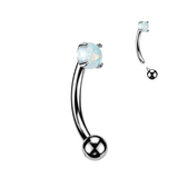 Titanium Prong Set Opal Or CZ Eyebrow Curved Barbell