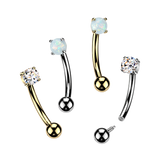 Titanium Prong Set Opal Or CZ Eyebrow Curved Barbell