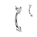 Titanium Spike With Devil Heart CZ Eyebrow Curved Barbell