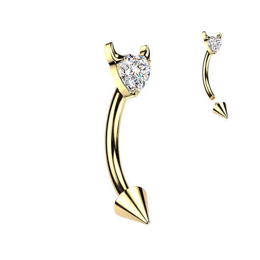 Titanium Spike With Devil Heart CZ Eyebrow Curved Barbell