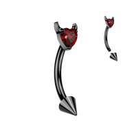 Titanium Spike With Devil Heart CZ Eyebrow Curved Barbell