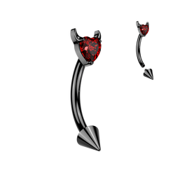 Titanium Spike With Devil Heart CZ Eyebrow Curved Barbell
