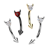 Titanium Spike With Devil Heart CZ Eyebrow Curved Barbell