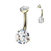 24K Gold PVD Titanium Prong Set Clear CZ Belly Button Ring 12mm Length