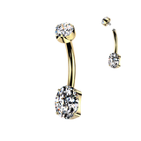 24K Gold PVD Titanium Prong Set Oval CZ Belly Button Ring