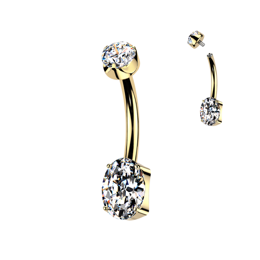 24K Gold PVD Titanium Prong Set Oval CZ Belly Button Ring