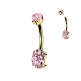24K Gold PVD Titanium Prong Set Oval CZ Belly Button Ring