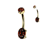 24K Gold PVD Titanium Prong Set Oval CZ Belly Button Ring