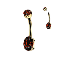24K Gold PVD Titanium Prong Set Oval CZ Belly Button Ring