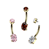 24K Gold PVD Titanium Prong Set Oval CZ Belly Button Ring