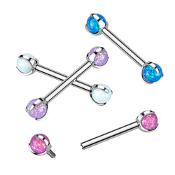 Pair Implant Grade Claw Set 4 mm Opal Stone Ends Nipple Barbells