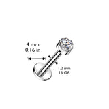 Titanium Prong Set Round CZ Top Lip Labret Tragus 16G