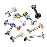 Implant Titanium Prong Set CZ Ball Lip Labret Tragus 16G