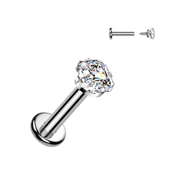 Titanium Internally threaded Square Asscher Cut Labret Stud Tragus Lobe Helix