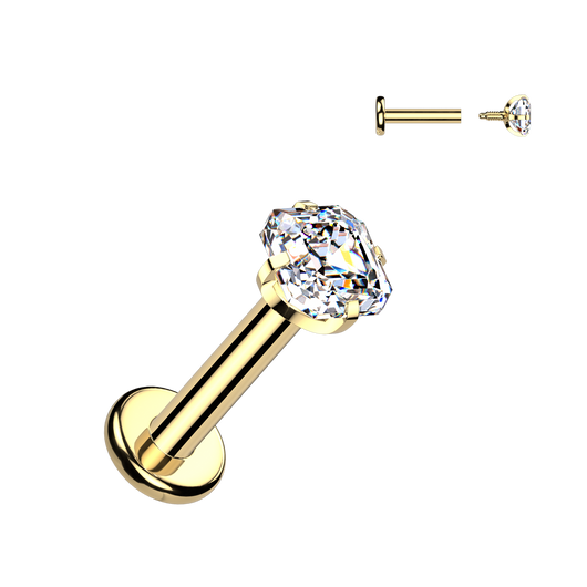 Titanium Internally threaded Square Asscher Cut Labret Stud Tragus Lobe Helix