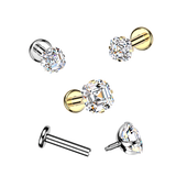 Titanium Internally threaded Square Asscher Cut Labret Stud Tragus Lobe Helix