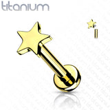 Titanium Internally Threaded Star Top Labret Stud Ear Cartilage