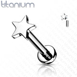 Titanium Internally Threaded Star Top Labret Stud Ear Cartilage