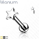 Titanium Internally Threaded Star Top Labret Stud Ear Cartilage