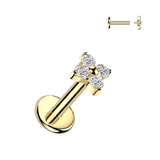 Titanium Internally Threaded  CZ Flower Labret Stud Tragus Lobe Helix