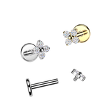 Titanium Internally Threaded  CZ Flower Labret Stud Tragus Lobe Helix