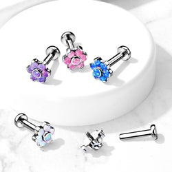Implant Titanium Labret With 6 Opal Petal Flower Top