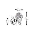 Implant Titanium CZ Pave Ice Cream Cone Top Labret Tragus Helix