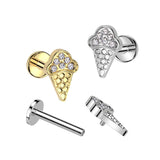 Implant Titanium CZ Pave Ice Cream Cone Top Labret Tragus Helix