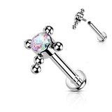 Titanium Bezel Set CZ Beaded Ball Cross Top Labret Ear Cartilage Tragus