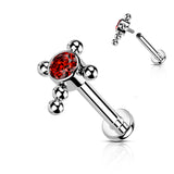 Titanium Bezel Set CZ Beaded Ball Cross Top Labret Ear Cartilage Tragus