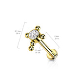 Titanium Bezel Set CZ Beaded Ball Cross Top Labret Ear Cartilage Tragus