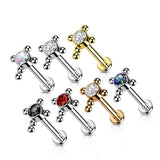 Titanium Bezel Set CZ Beaded Ball Cross Top Labret Ear Cartilage Tragus