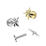 Titanium Internally Threaded Starburst Labret Stud Tragus Lobe Helix