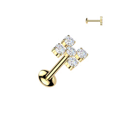 Titanium Internally Threaded 5 CZ Cross Labret Stud Tragus Lobe Helix