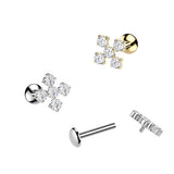 Titanium Internally Threaded 5 CZ Cross Labret Stud Tragus Lobe Helix