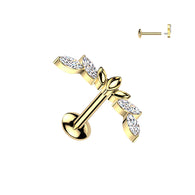 Titanium Internally Threaded Marquise CZ Labret Stud Tragus Lobe Helix
