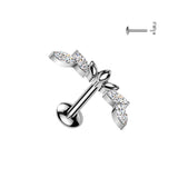 Titanium Internally Threaded Marquise CZ Labret Stud Tragus Lobe Helix