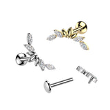 Titanium Internally Threaded Marquise CZ Labret Stud Tragus Lobe Helix