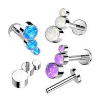 Implant Titanium Bezel Set 3 Opal Curved Top Lip Labret Ear Cartilage