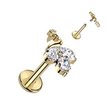 Titanium 3 Marquise CZ Peacock Top Labret Ear Cartilage Tragus