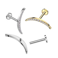 Titanium CZ Pave Long Crescent Moon Top Labret Tragus Cartilage