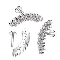 Titanium Labret With Curved Double Bezel Set CZ Top Ear Cartilage Tragus Daith