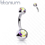 Titanium Internally Threaded Double CZ Belly Button Rings