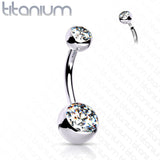 Titanium Internally Threaded Double CZ Belly Button Rings 1/2"