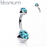 Titanium Internally Threaded Double CZ Belly Button Rings